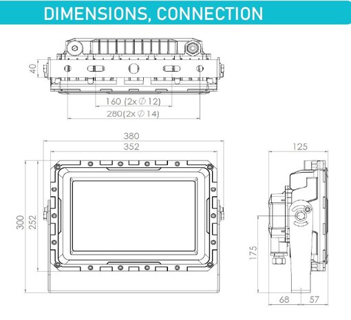 DEXFL 140W, Atex, EX, zone 1,2, 21, 22, 20100 lumen, 5000K, ExFL IIC, NFC, optiek 60&deg;, 90&deg; of 120&deg;