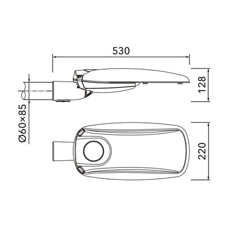 PXP-S 40W, 5610 lumen, 4000K, optiek T2W (standaard, optie T3A en T3M), dali, voor top 60 mm, 20KV