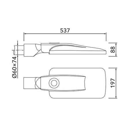 CNP-S 40W, 5600 lumen, 4000K, optiek T2W (standaard, optie T3A en T3M), dali, voor top 60 mm, 20KV