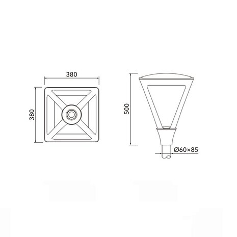 VSP 24W, 3320 lumen, 4000K, optiek T1, dali, voor top 60mm, 20KV